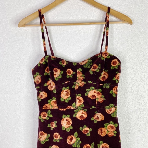 Urban Outfitters Red Rose Corduroy Velour Bustier Mini Dress - Picture 4 of 8